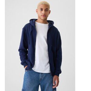 NWT GAP Full Zip Hoodie L Navy Blue Sweatshirt Fleece Jacket Pockets Casual